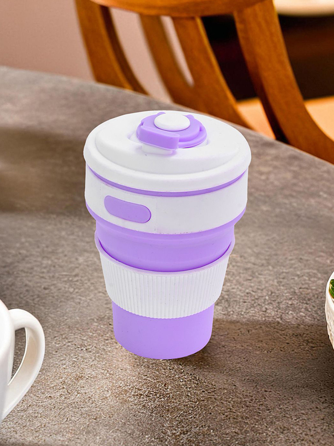 Kuber Industries Be Mine Purple Textured Silicone Microwave Safe 2 Piece Cup with Lid-350ml
