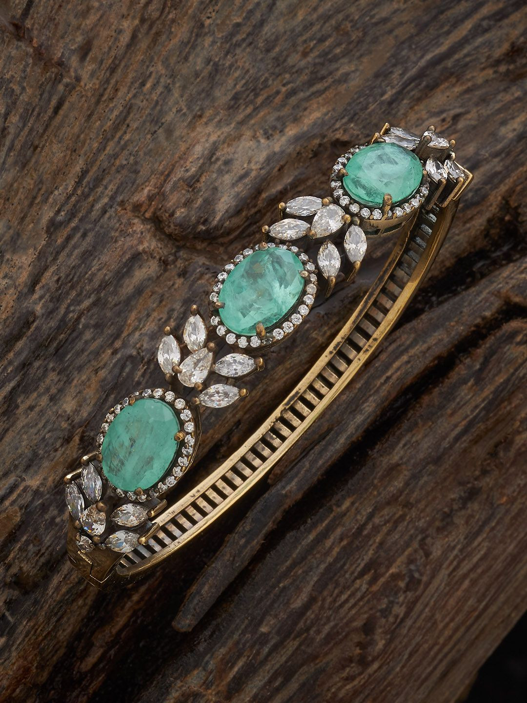 Kushal's Fashion Jewellery Mint Victorian-Plated Zircon Studded Party Kada Bracelet