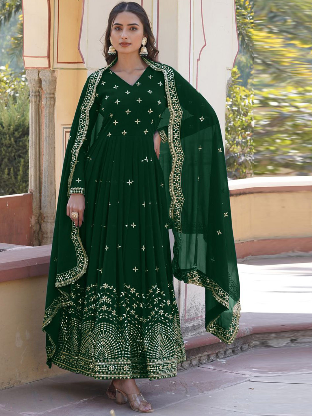 KALINI Embroidered Anarkali With Dupatta Ethnic Dresses