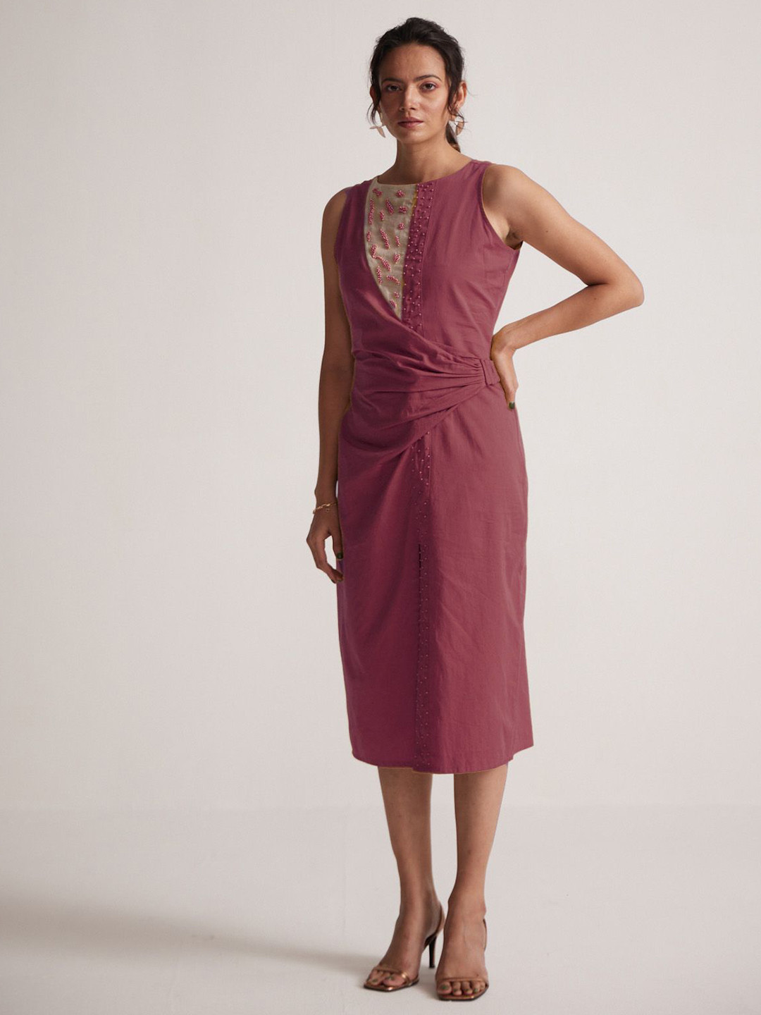 Western Era Women Front Slits Side Drape Bodycon Dress