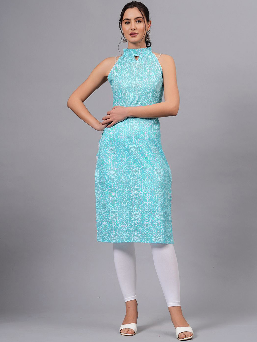 HIGHLIGHT FASHION EXPORT Bandhani Printed Keyhole Neck Cotton Straight Kurta