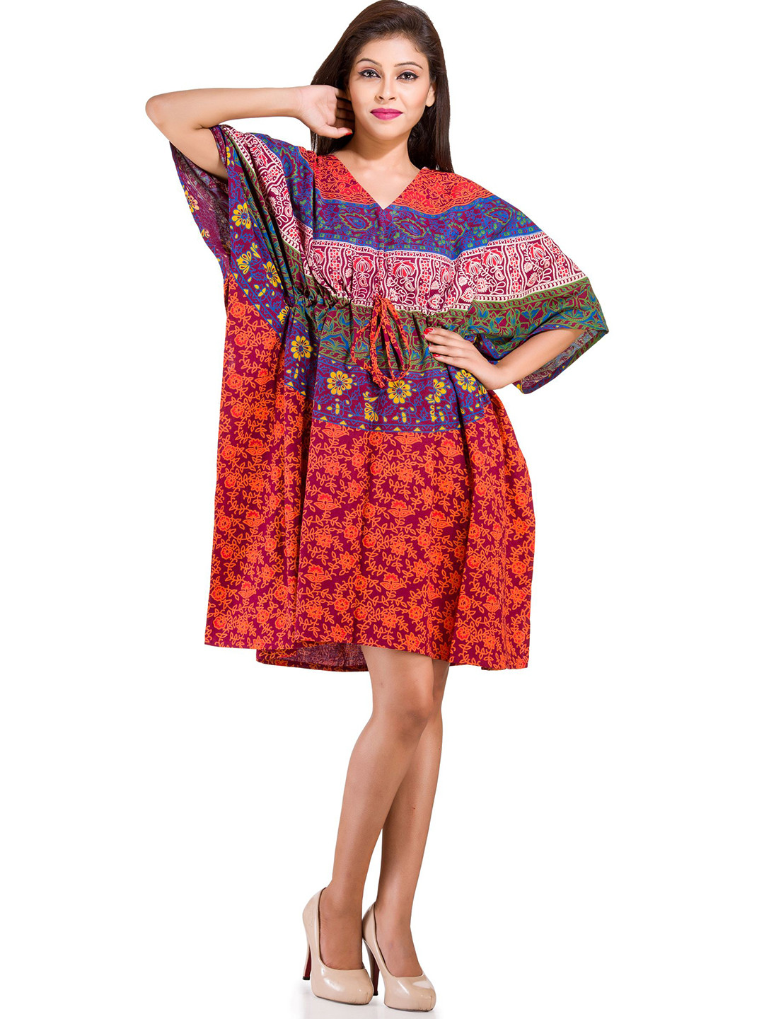 HANDICRAFT PALACE Mandala Printed Cotton Kaftan Dress
