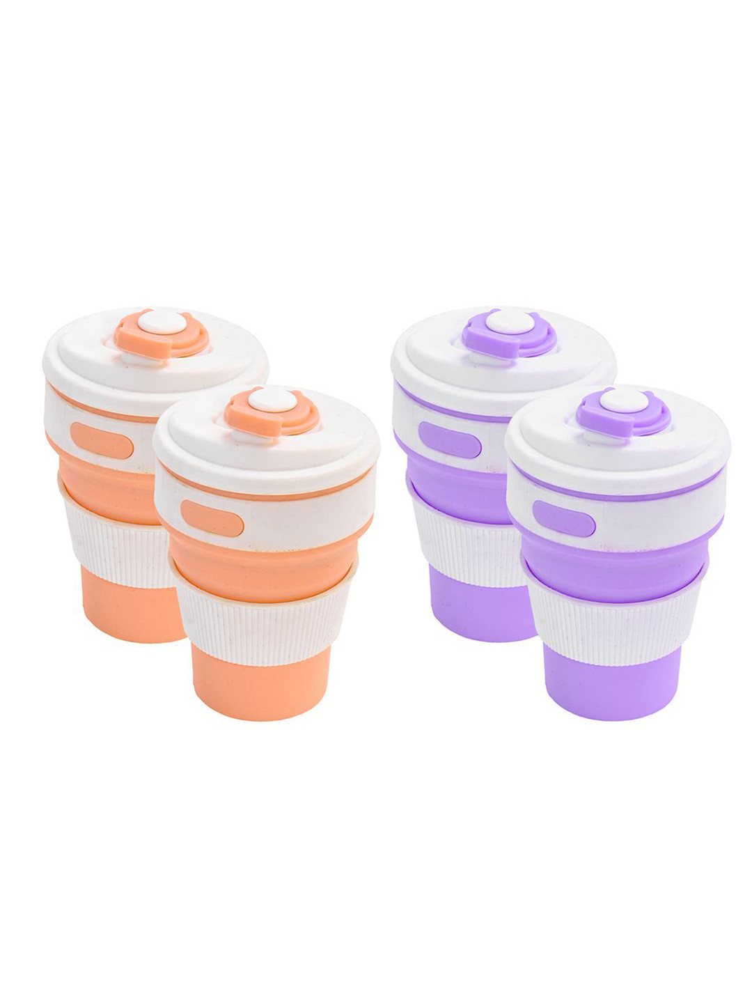 Kuber Industries Love Hunt Orange Textured Silicone Handmade 4 Piece Cup with Lid-350ml