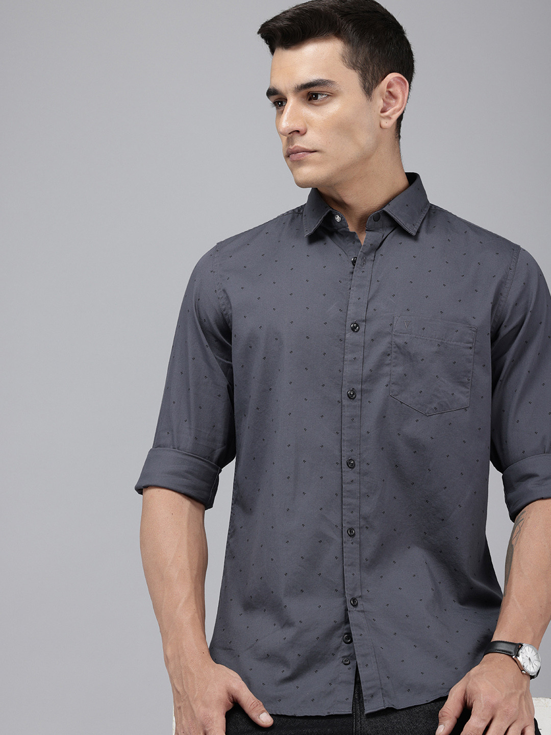 VAN HEUSEN DENIM LABS Pure Cotton Slim Fit Micro Ditsy Printed Casual Shirt