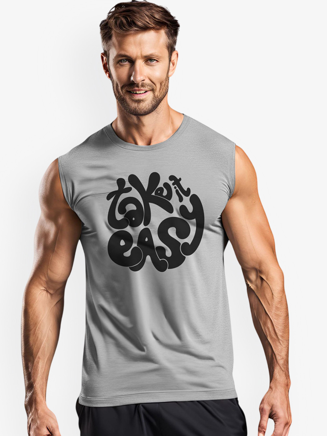 3Colors Men Printed Round Neck Sleeveless Innerwear Gym Vest