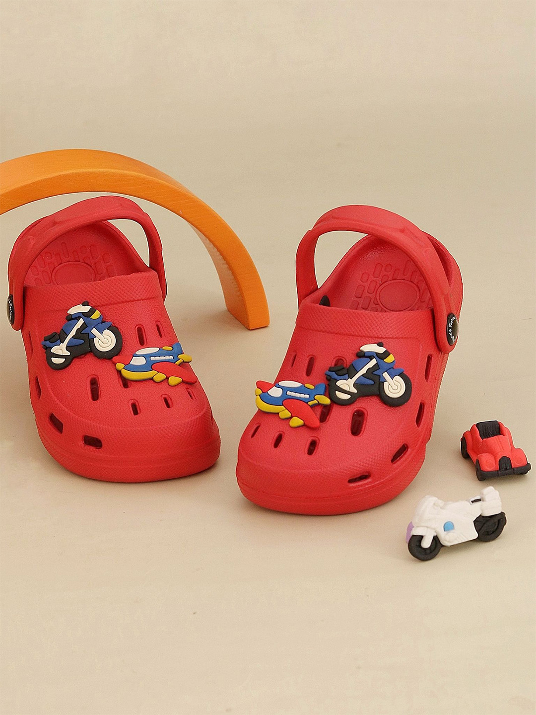Yellow Bee Boys Airplane & Bike-Themed Printed Clogs