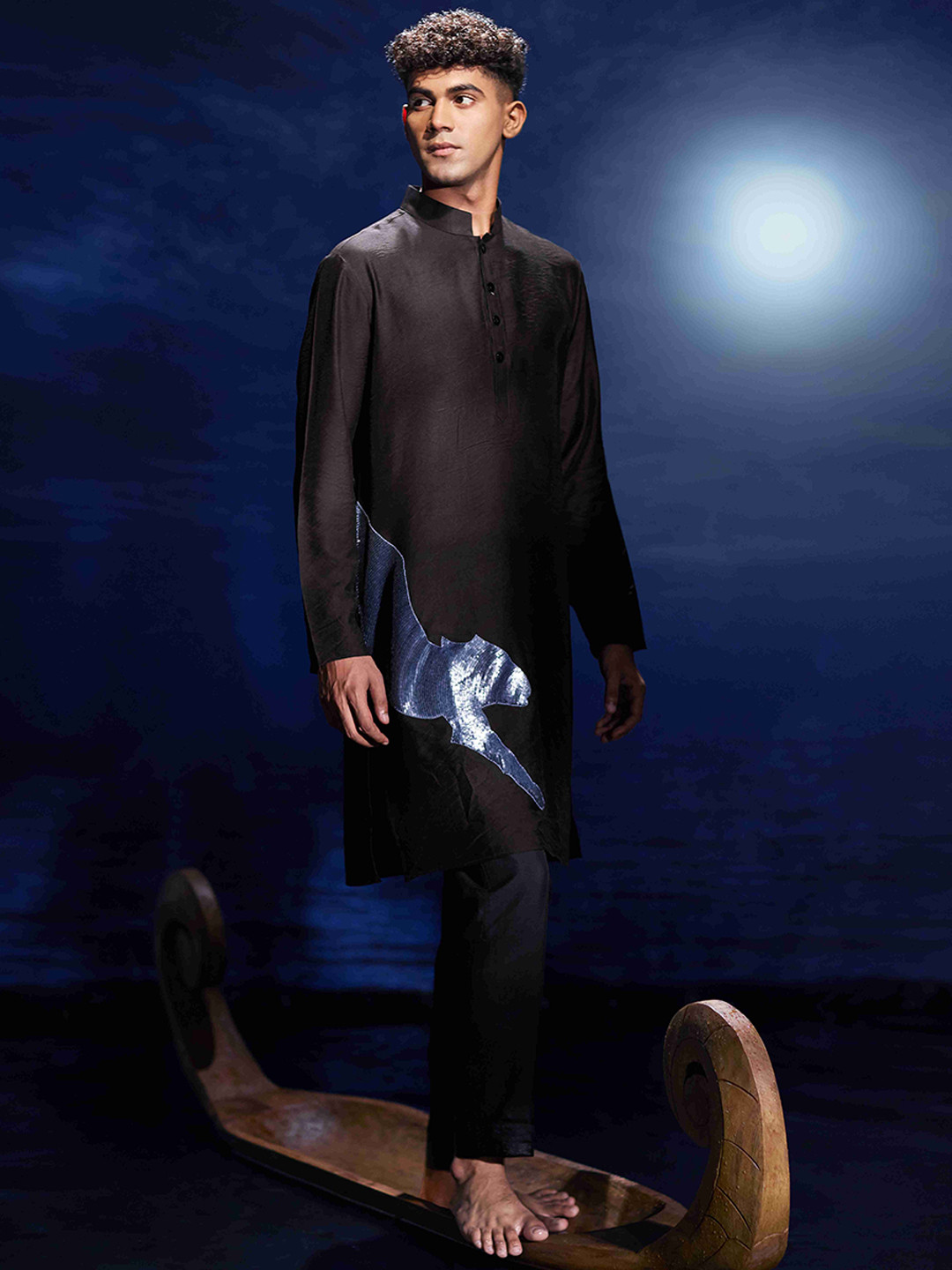 Eleven Brothers Sequinned Work Straight Chanderi Silk Kurta With Trousers