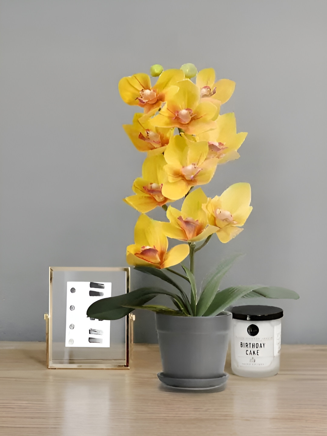 Royaloak Orange & Green Three Head Cockscomb Foam Stick Artificial Flower