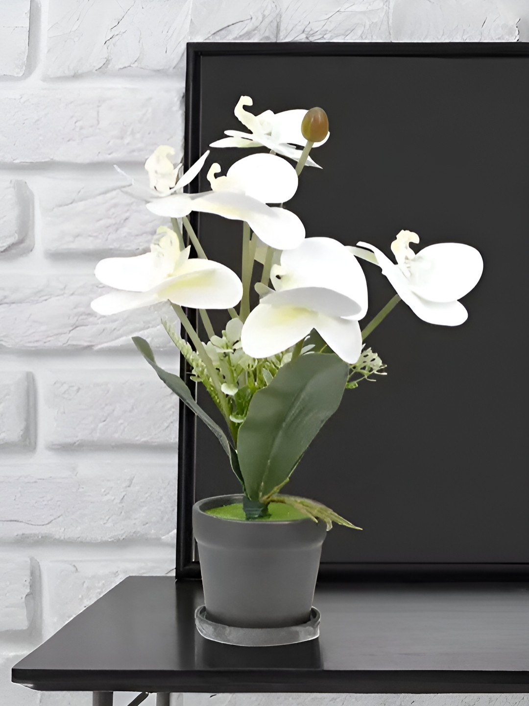 Royaloak White And Green Seven Heads Butterfly Orchid Artificial Flower With Pot