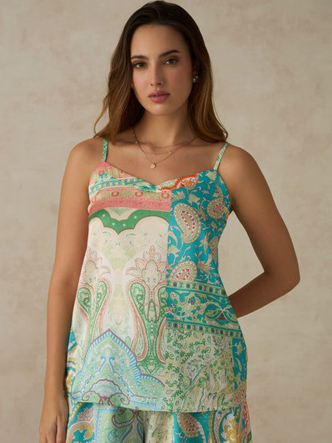 Virgio Satin Abstract Print Top
