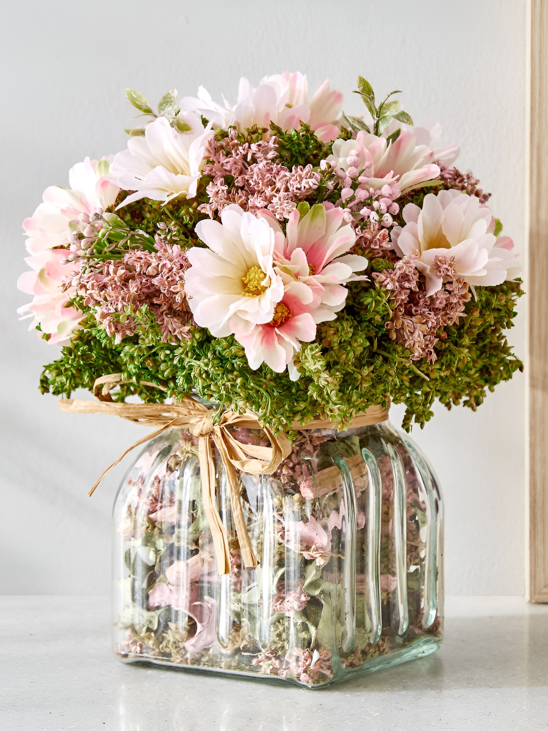 Home Centre Pink & Green Artificial Flower With Pot