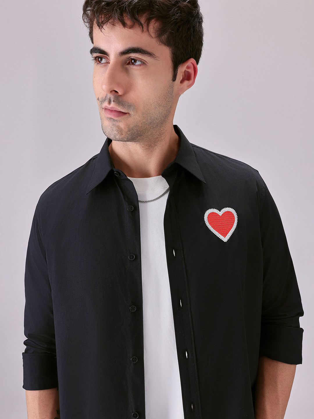 Banana Club Men Valentine Heart Black Designer Cotton Shirt