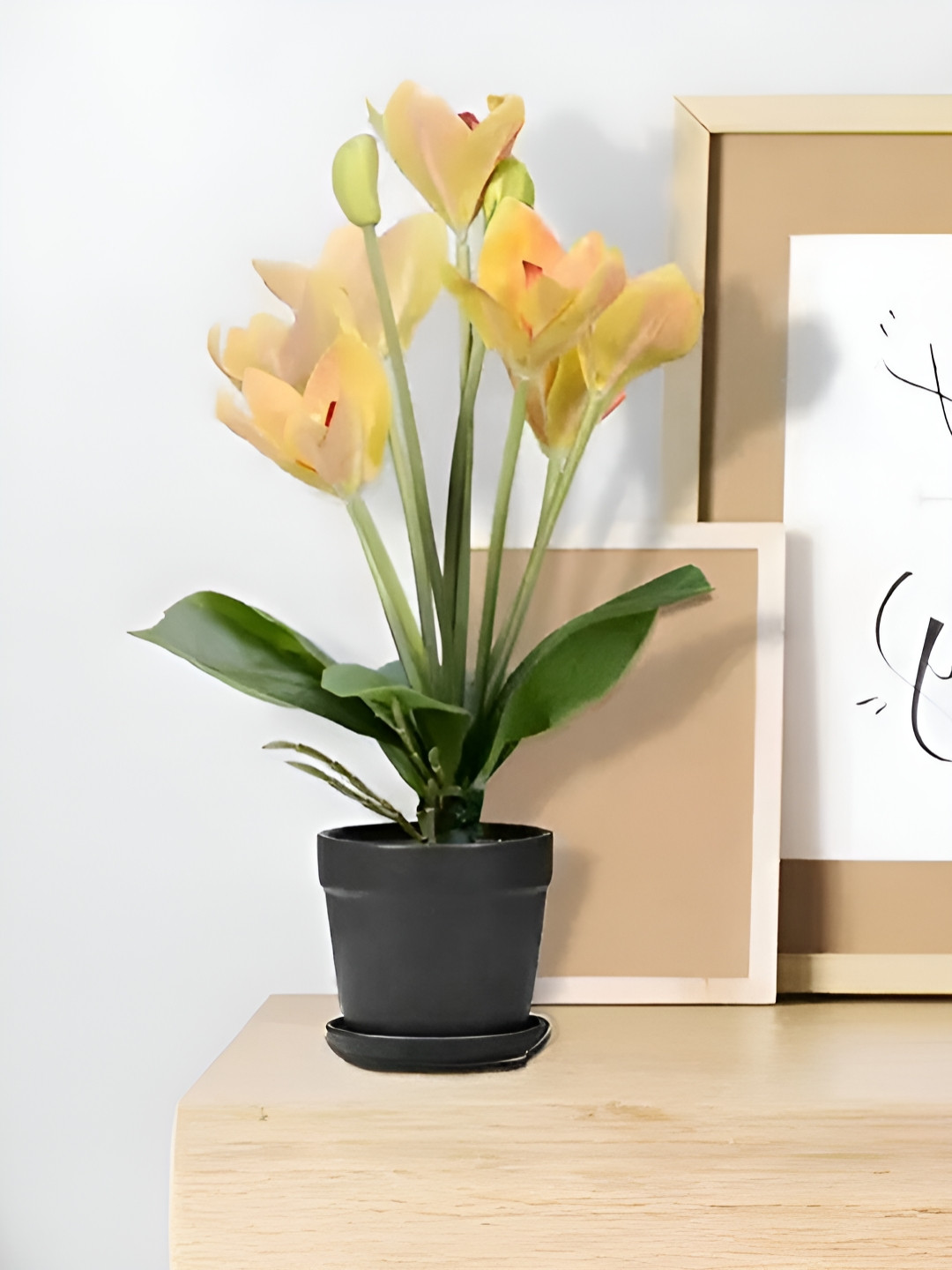 Royaloak Orange & Green Seven Heads Whelan Artificial Flower With Pot