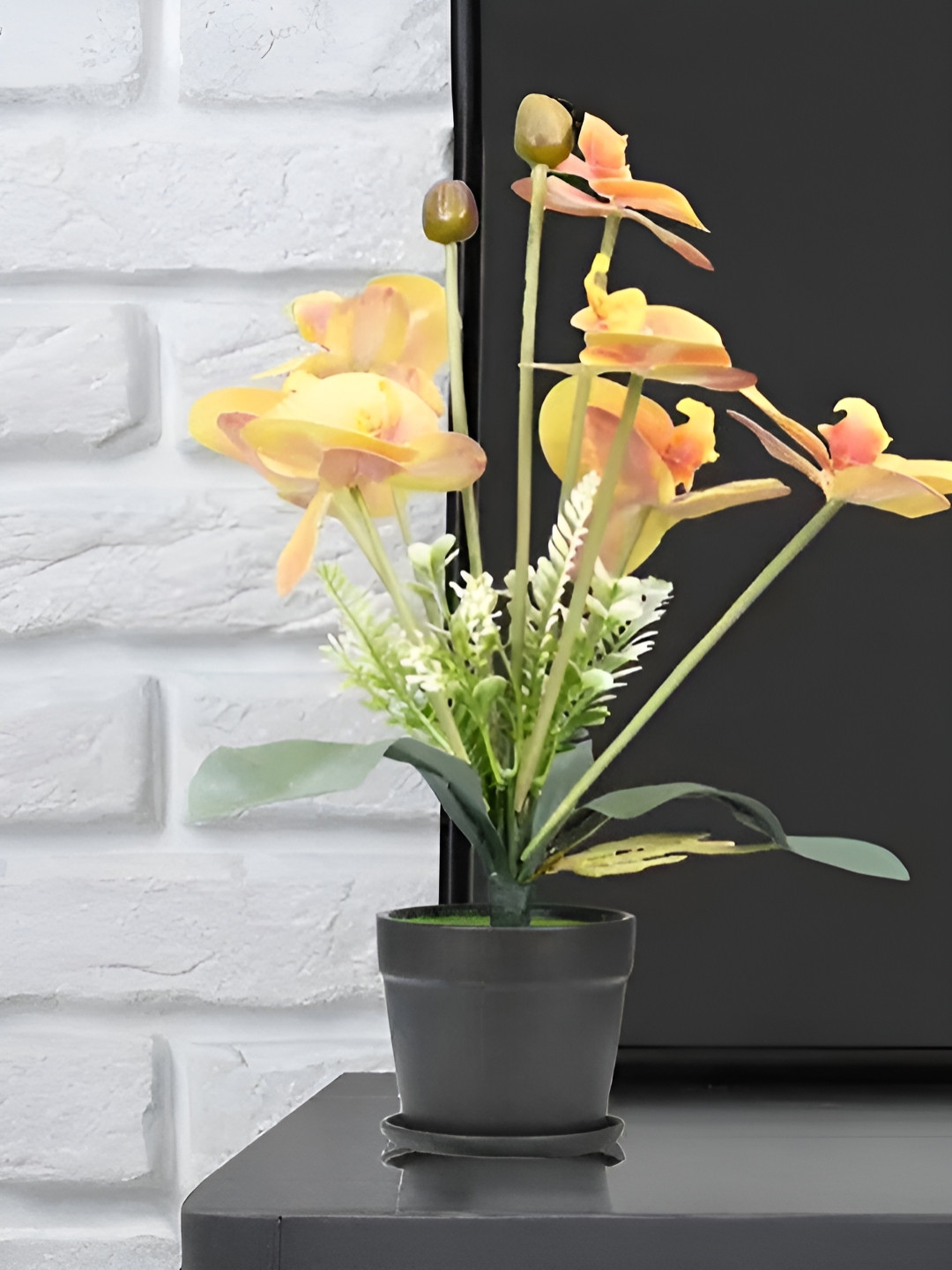 Royaloak Orange Seven Heads Butterfly Orchid Artificial Flower With Pot