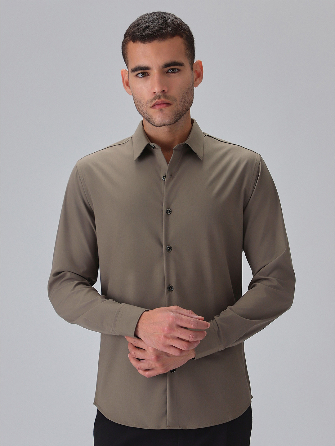Banana Club Melange Brown Wrinkle Free Shirt