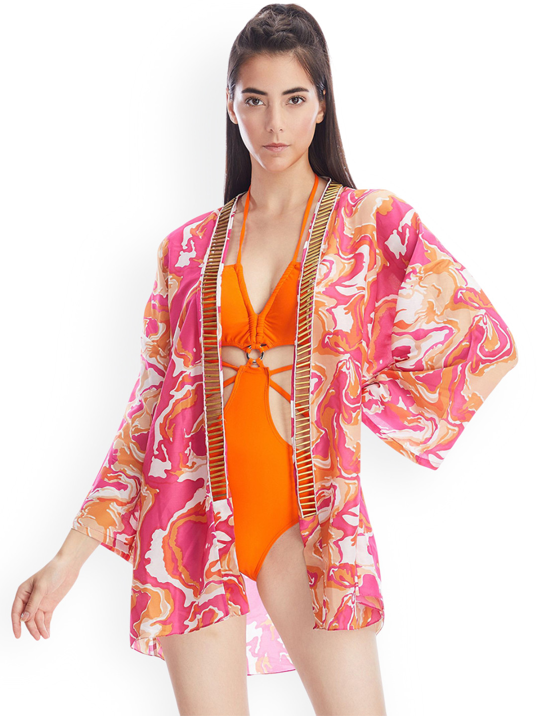 KAI RESORTWEAR Abstract Printed Cover Up Top