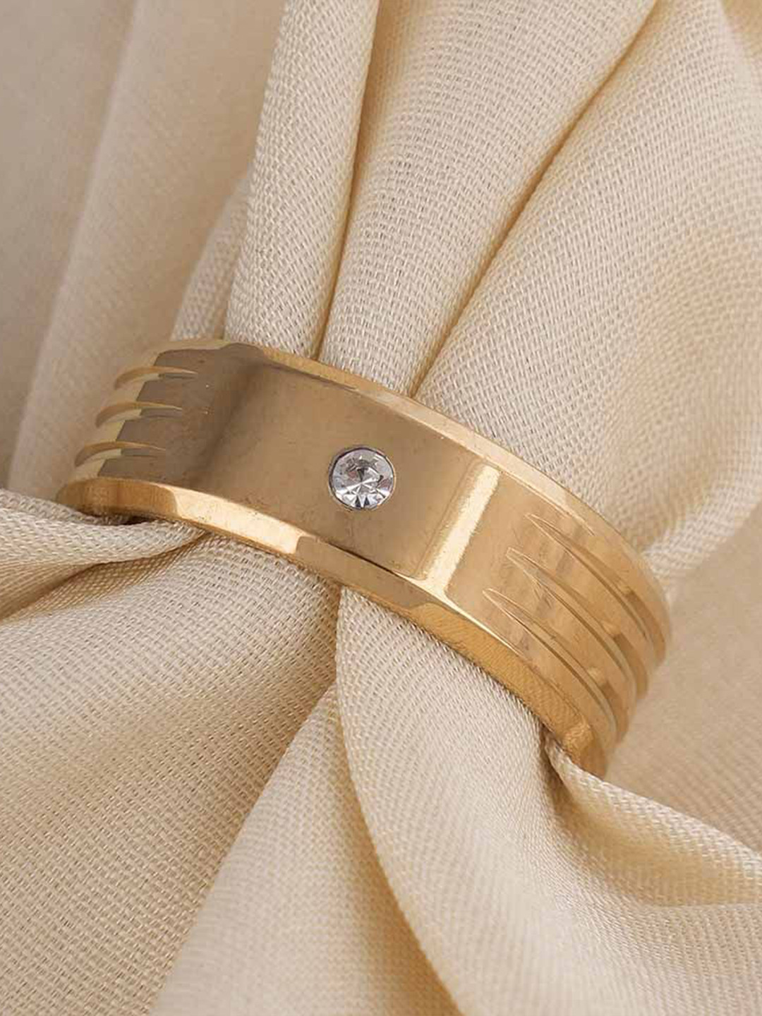 PALMONAS Men Shiny Diamond Gold-Plated CZ Studded Waterproof & Anti-Tarnish Ring