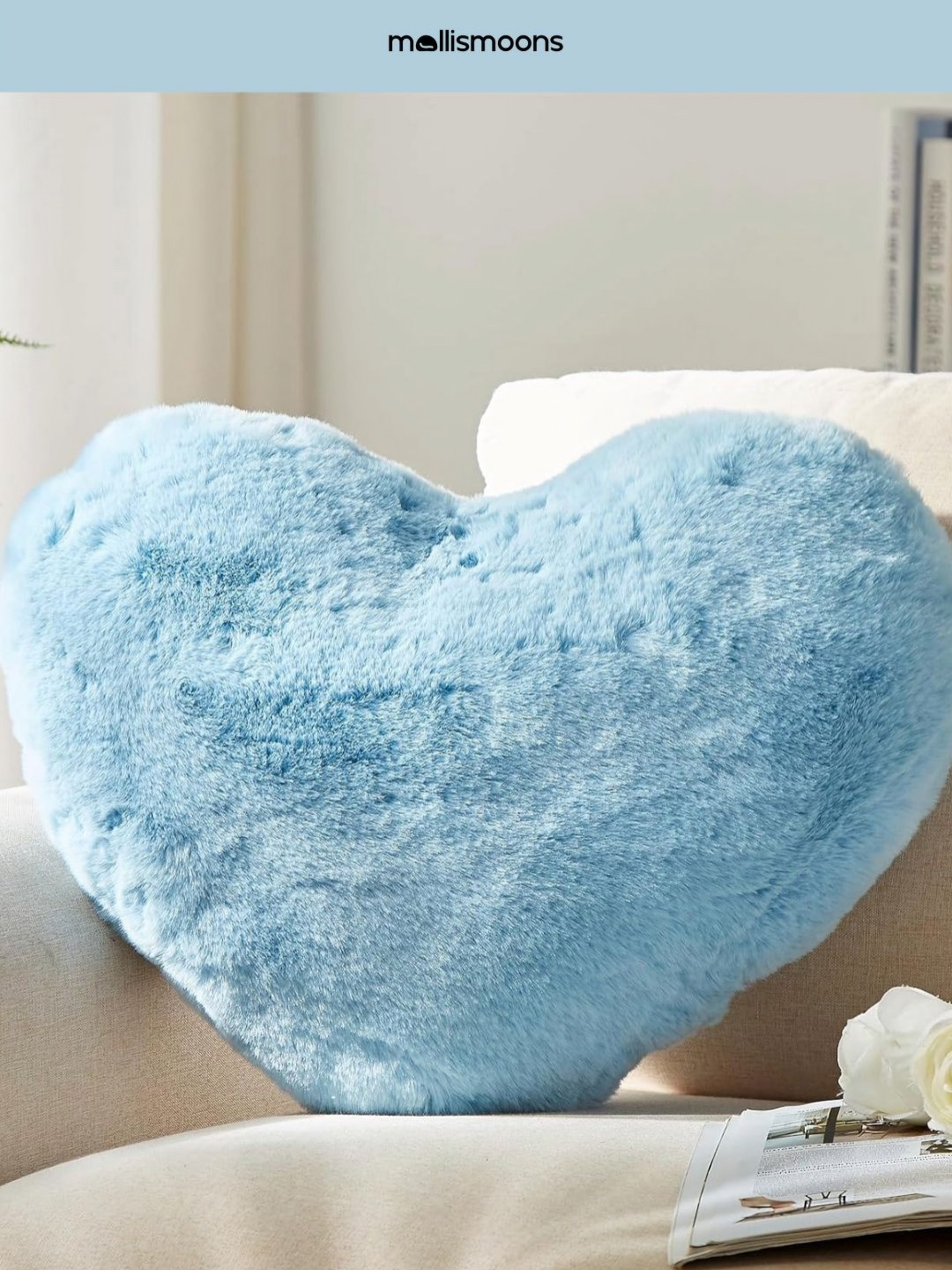 Mollismoons Blue Heart Shaped Ultra Fluffy & Soft Pre-Filled Cushion