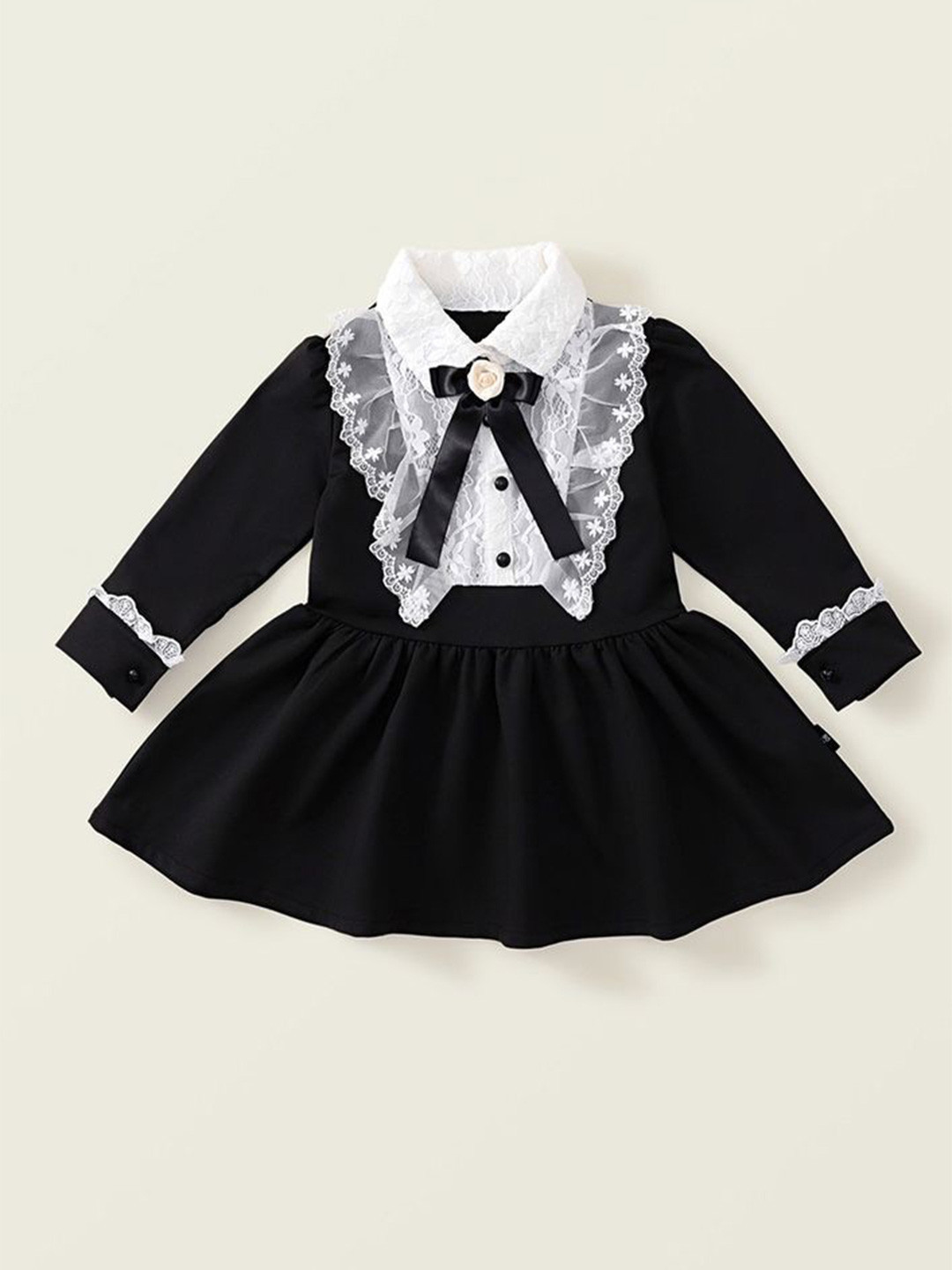 LULU & SKY Girl Shirt Collar Cuffed Sleeves Lace-Up Dress