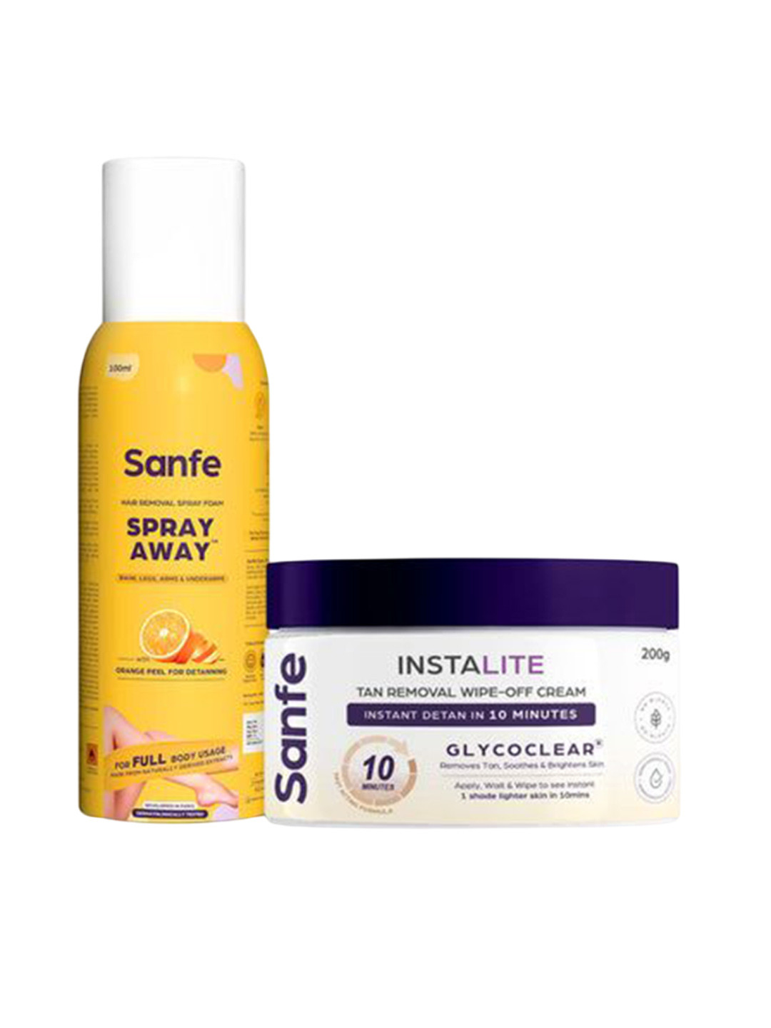 Sanfe Set Of Spray Away Hair Removal & Glycoclear Instalite Tan Removal Wipe-Off Cream