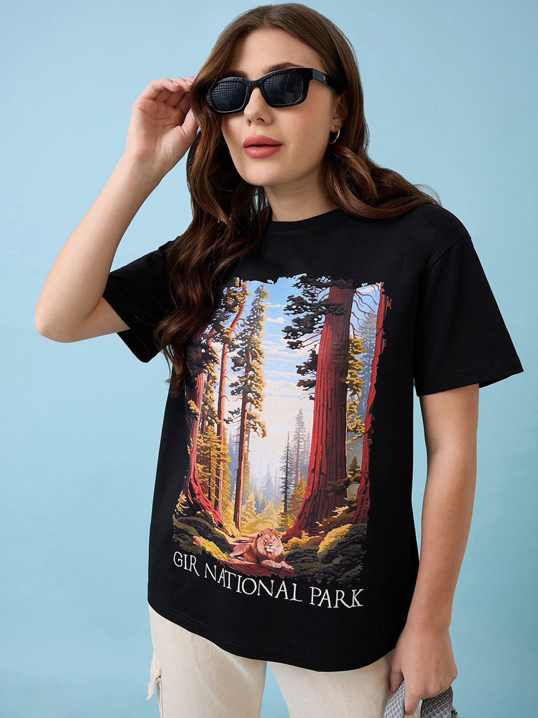 The Roadster Lifestyle Co. Women Photographic Printed Round Neck Cotton Oversized T-shirt