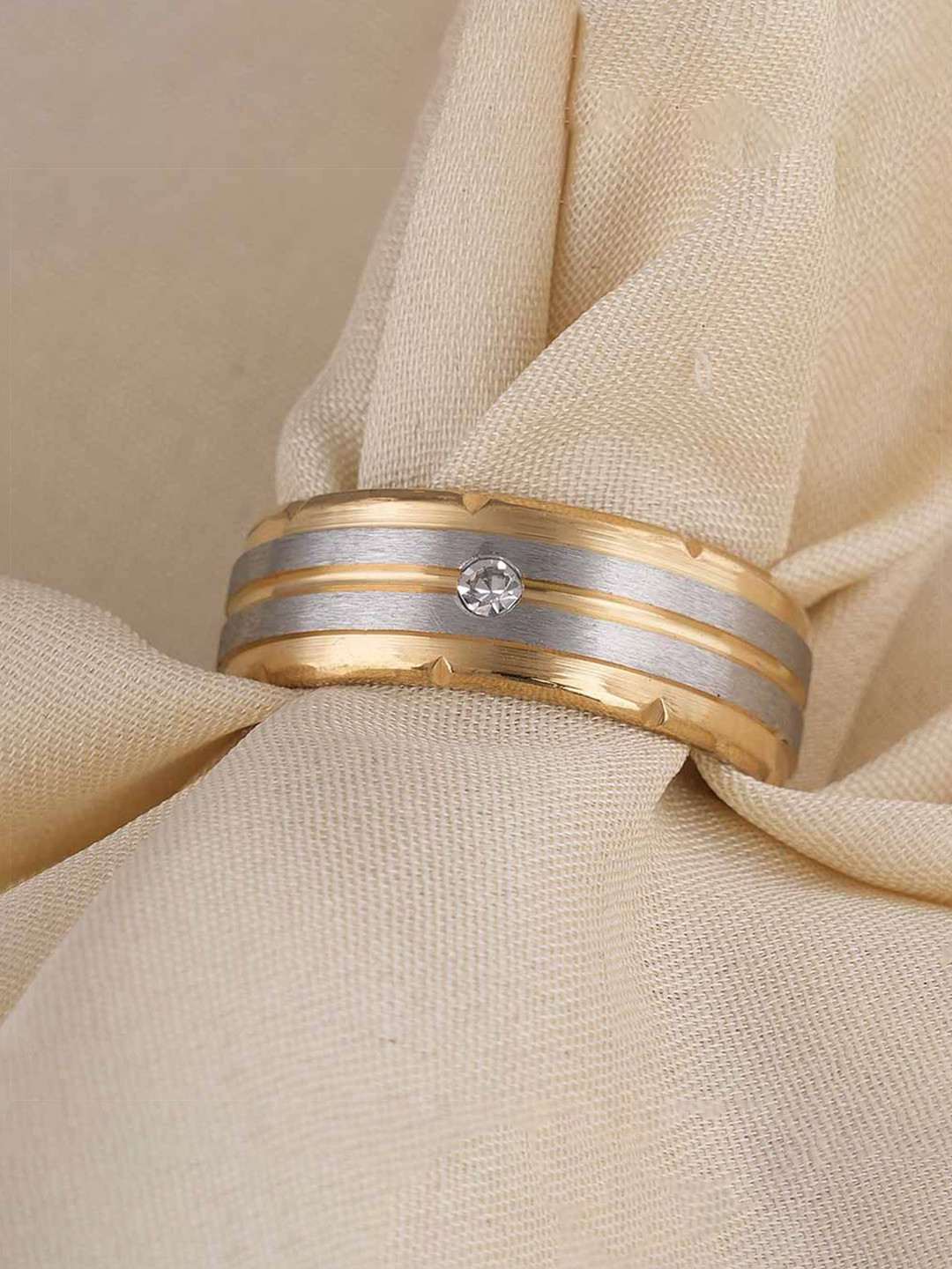 PALMONAS Men Splendid Gold Plated Silver Waterproof & Anti-Tarnish Band Ring