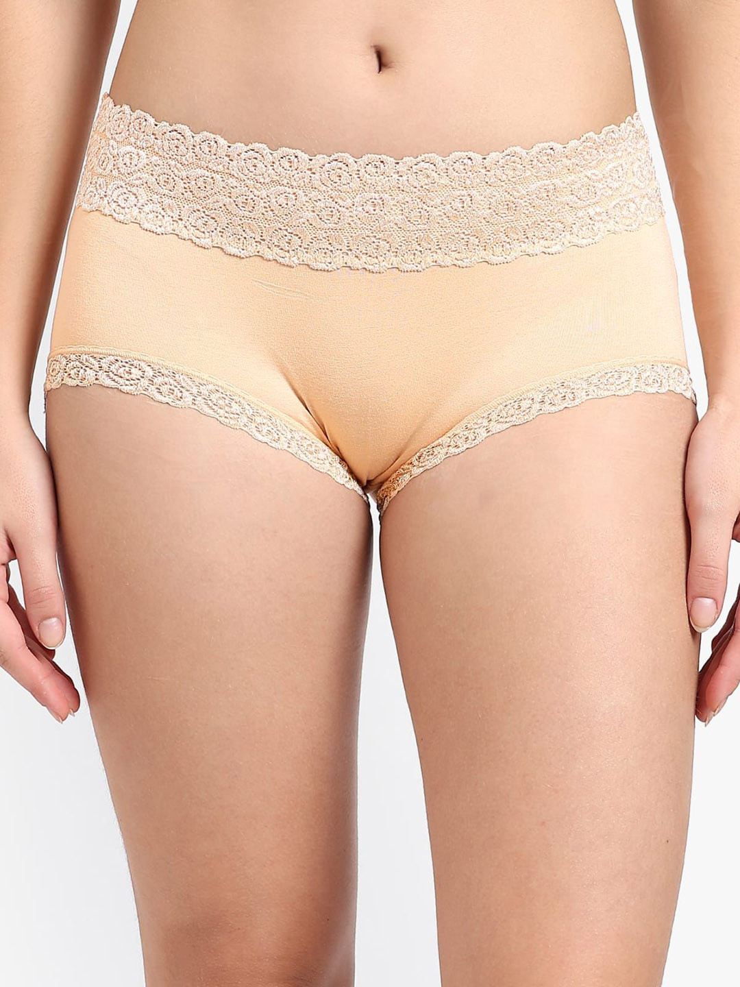 Munaafi Women Seamless Mid Rise Hipster Lace Border Briefs - 0463-BEIGEE