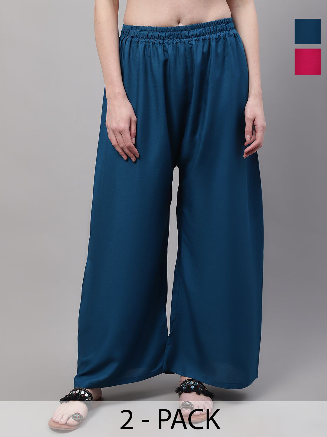 Valles365 by S.C. Women Pack of 2 Slip On Flared Palazzos