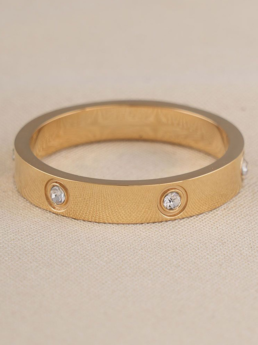 PALMONAS Women Cartier Gold Plated CZ Studded Waterproof & Anti-Tarnish Band Ring
