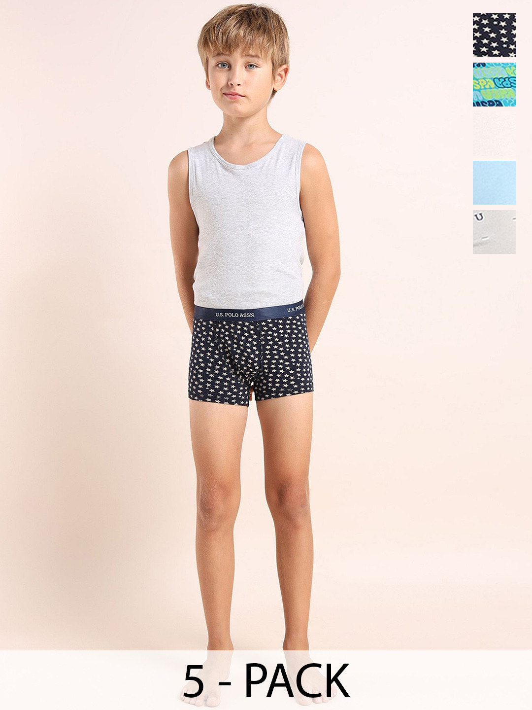 U.S. Polo Assn. Kids Boys Pack Of 5 Printed Underwear Trunks - EKT06-OBW-P3