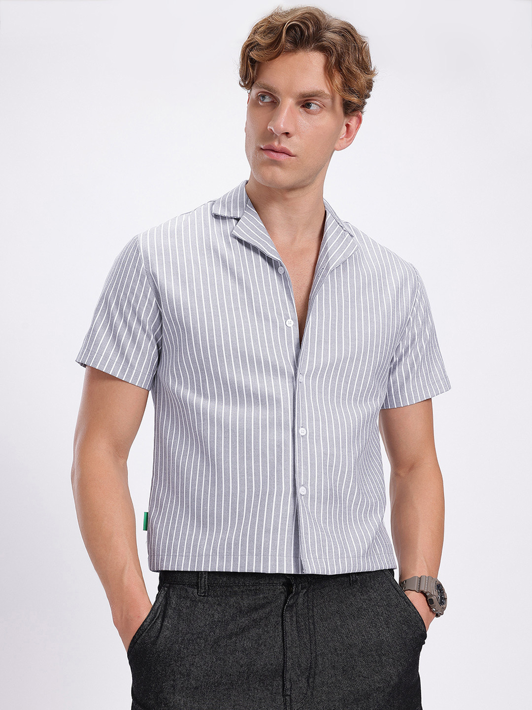 glitchez Stripes Cuban Collar Regular Fit Casual Shirt