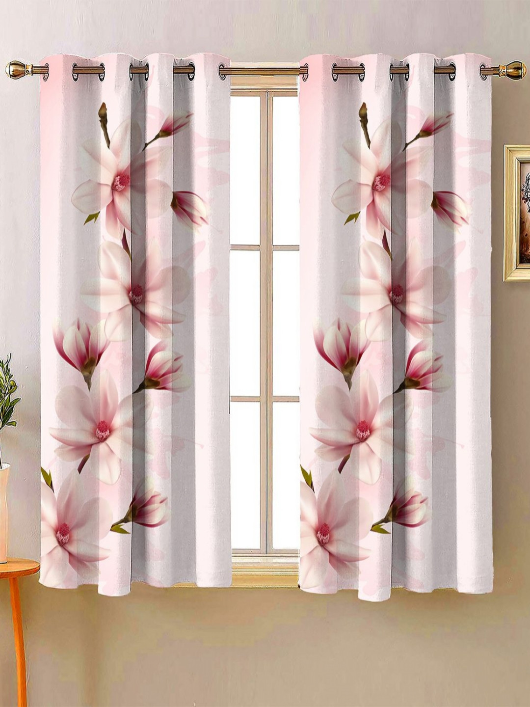 Steve & Anderson Bliss Pink & White 2 Pieces Floral Printed Window Curtain (5 Feet)