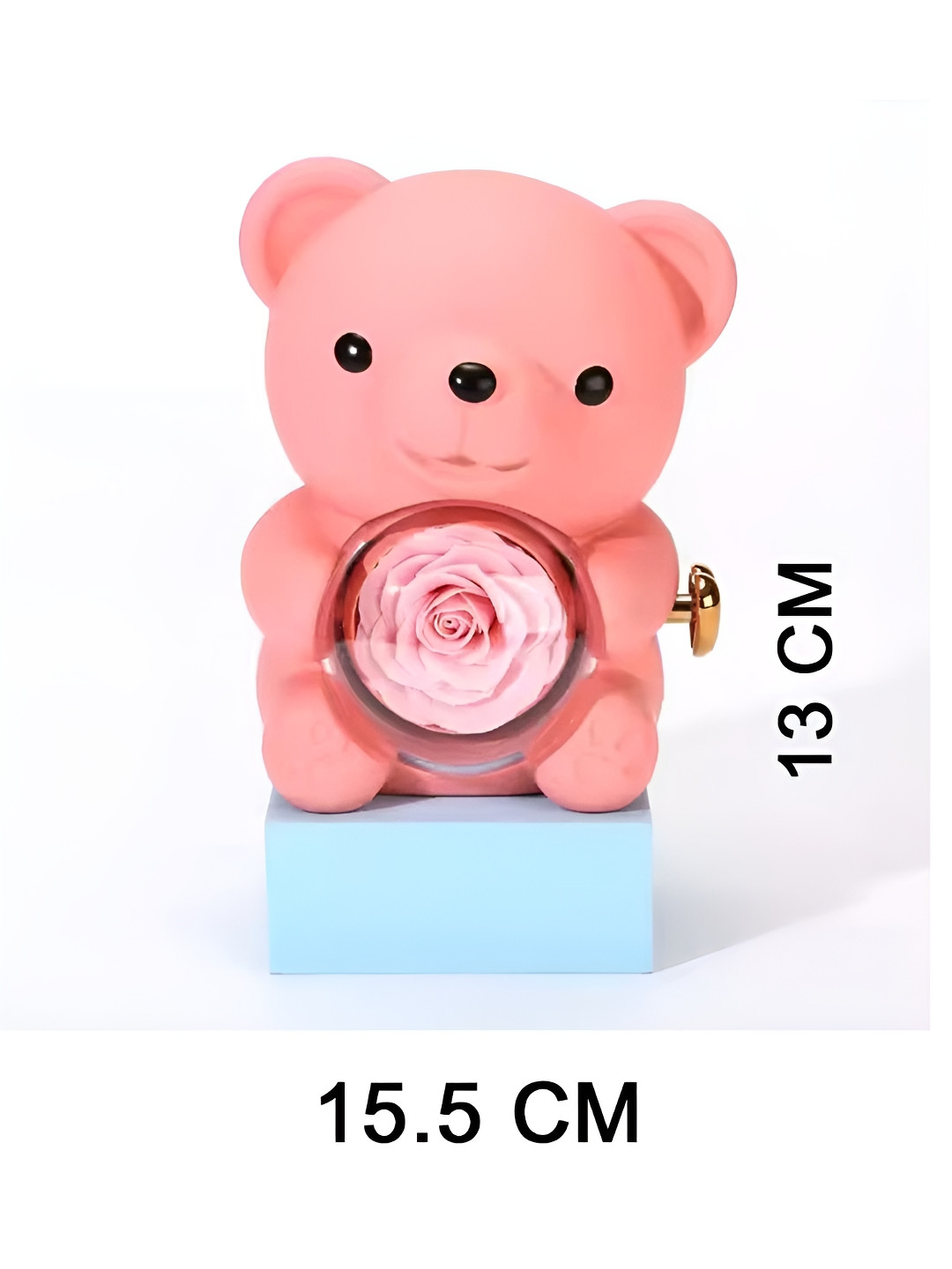Giftii Pink Rose Teddy Bear Rotating Jewelry Box