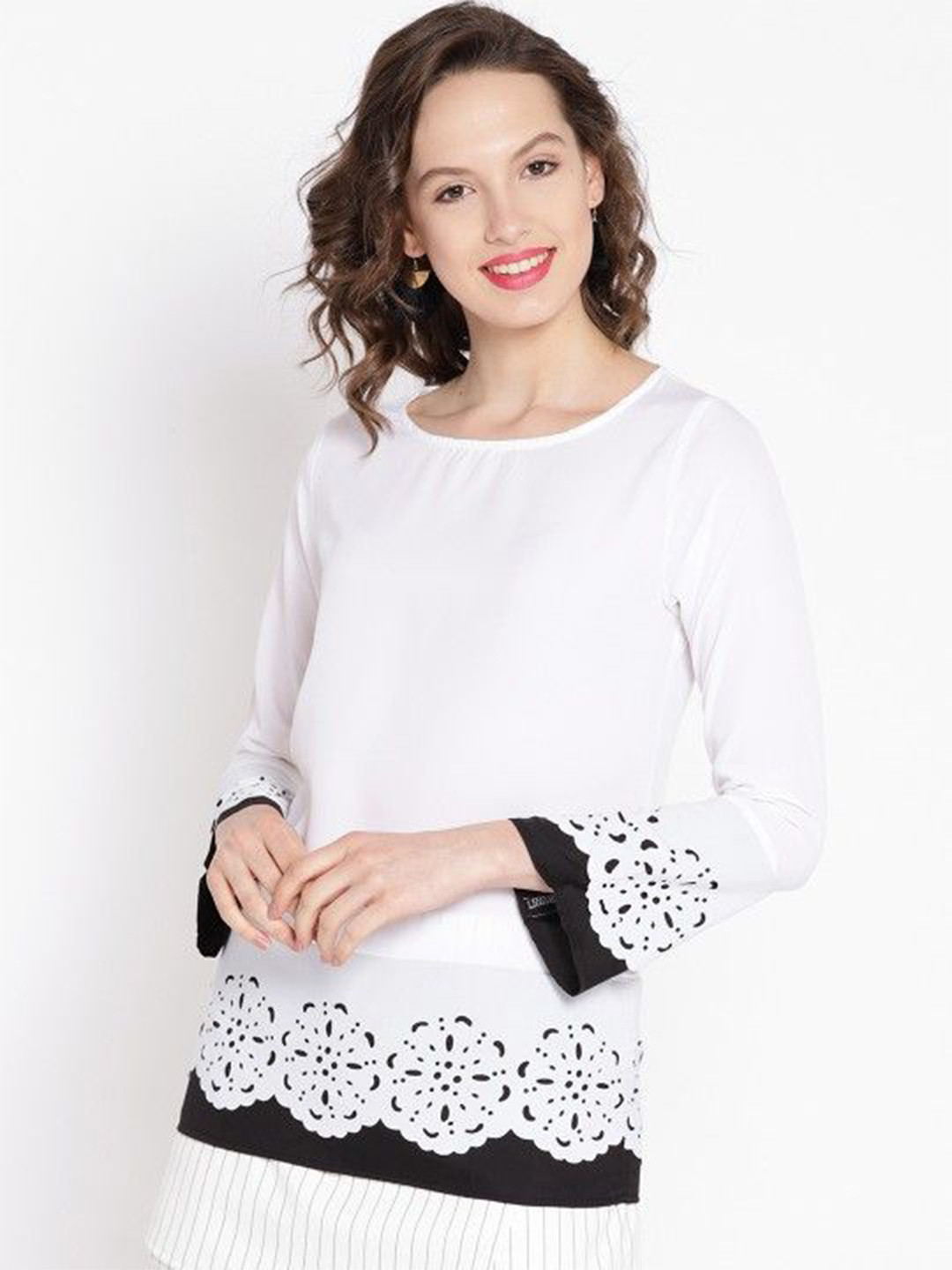 Moda Rapido Women Bell Sleeve Solid Crepe Top 18606-14S