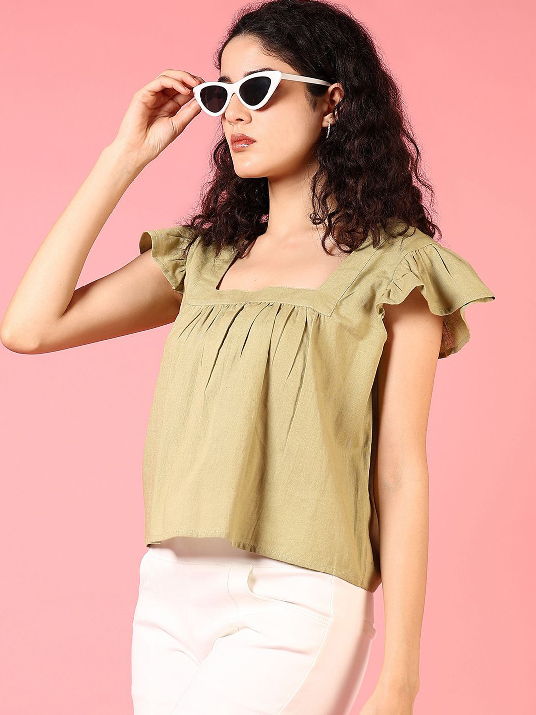 V-Mart Flutter Sleeve Cotton Crop Top