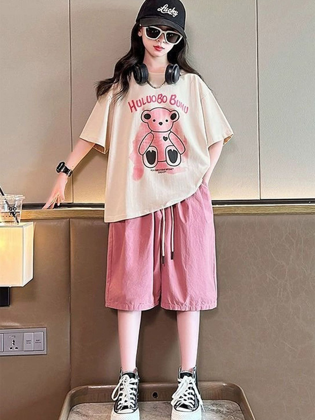 LULU & SKY Girls Graphic Printed T-Shirt With Bermuda Shorts