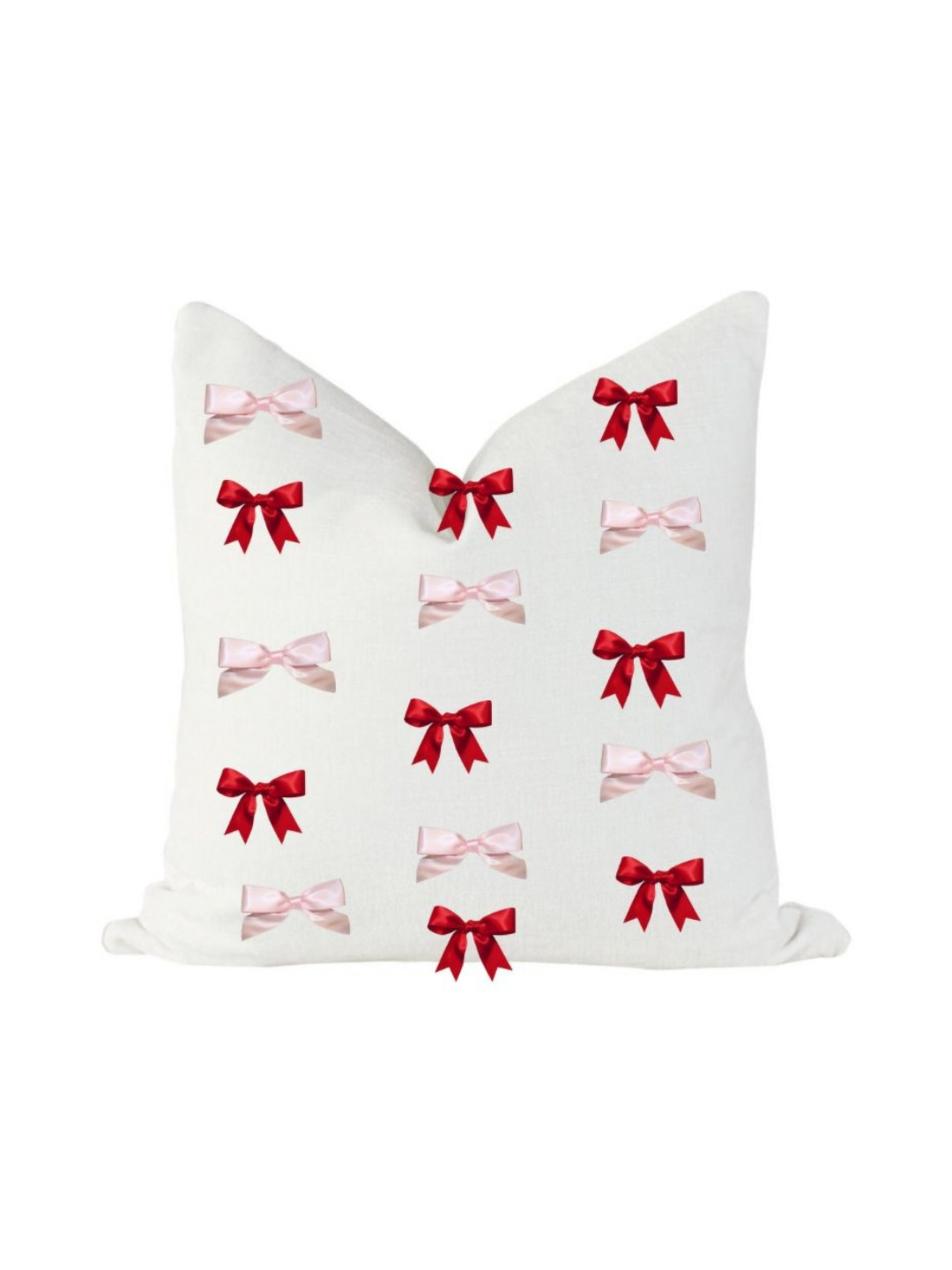 THROWPILLOW White & Red Ribbon Bows Linen Square Valentine Cushion Cover