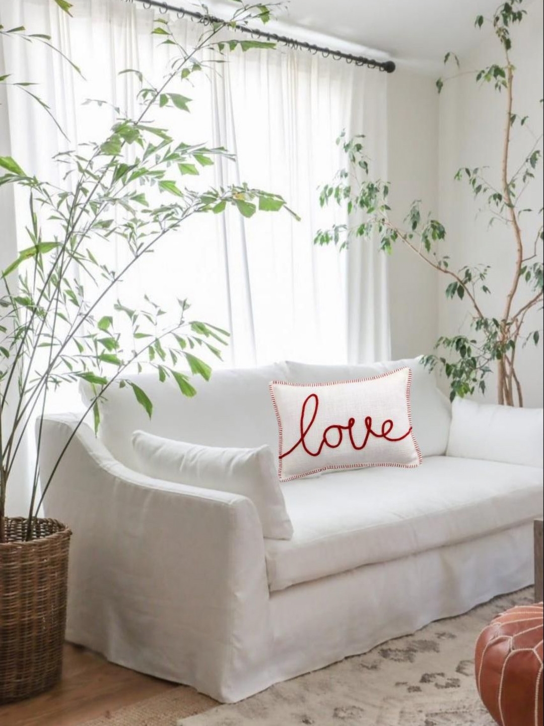 THROWPILLOW White & Red Love Embroidered Rectangle Valentines Cushion Cover