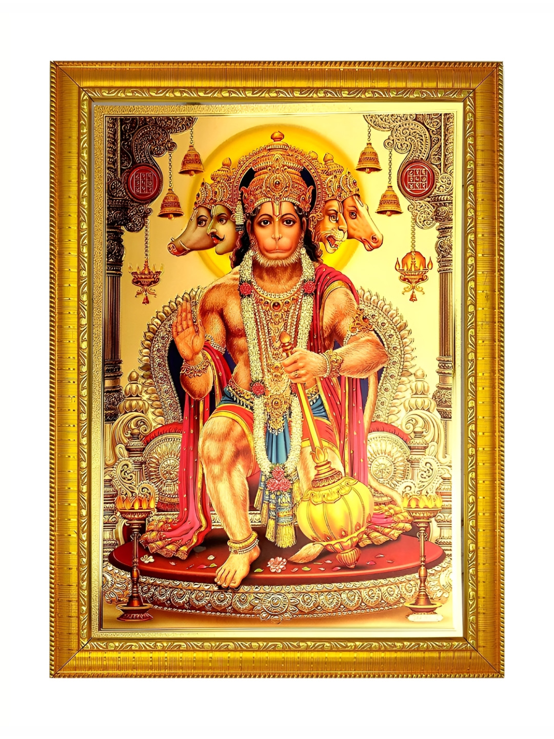 ADA Handicraft Gold-Toned And Pink Lord Hanuman Ji Wooden Photo Frame