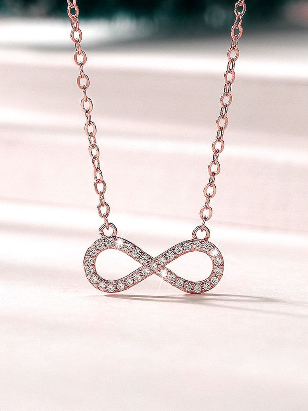 DIVASTRI Rose Gold-Plated Cubic Zirconia Studded Contemporary Pendants With Chain