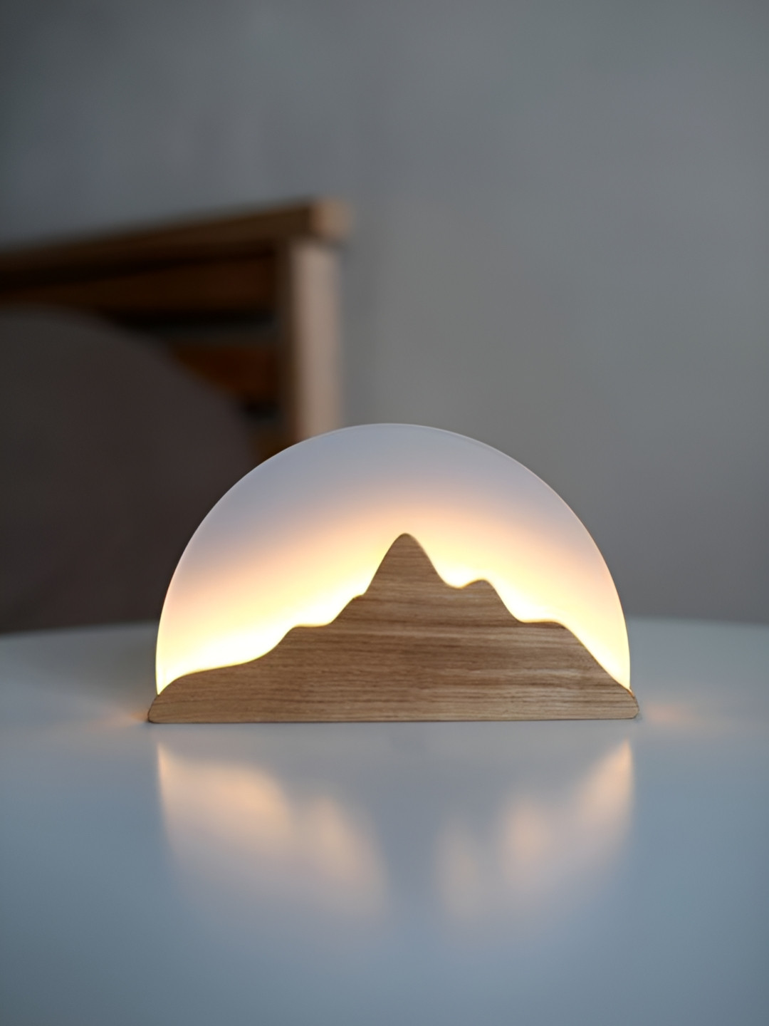 Artica Brown and White Printed Wooden Semi-Sphere Shaped Table Lamp