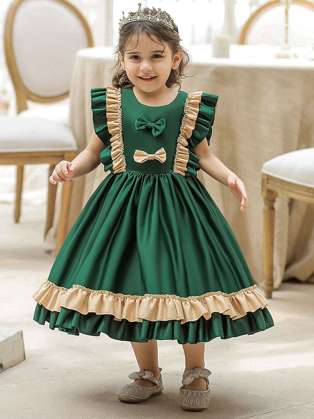 LULU & SKY Girls Flutter Sleeves Fit and Flare With Bow-knot Dress