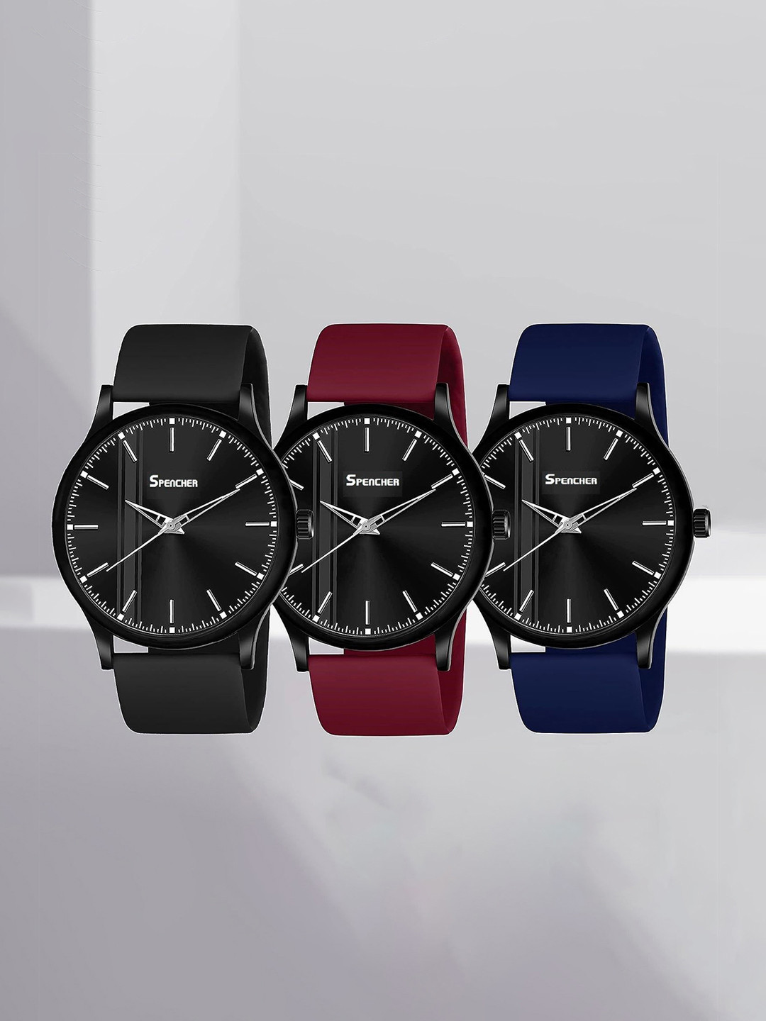 SPENCHER Men Brass Dial & Straps Analogue Multi Function Watch Dope Maroon Strap Black Dial Silicon