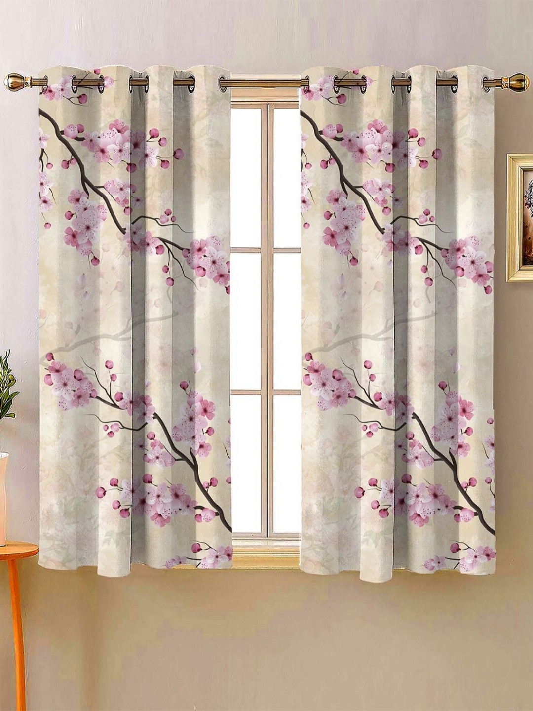 Steve & Anderson Jester Rose & Beige 2 Pieces Floral Regular Window Curtain (5 Feet)