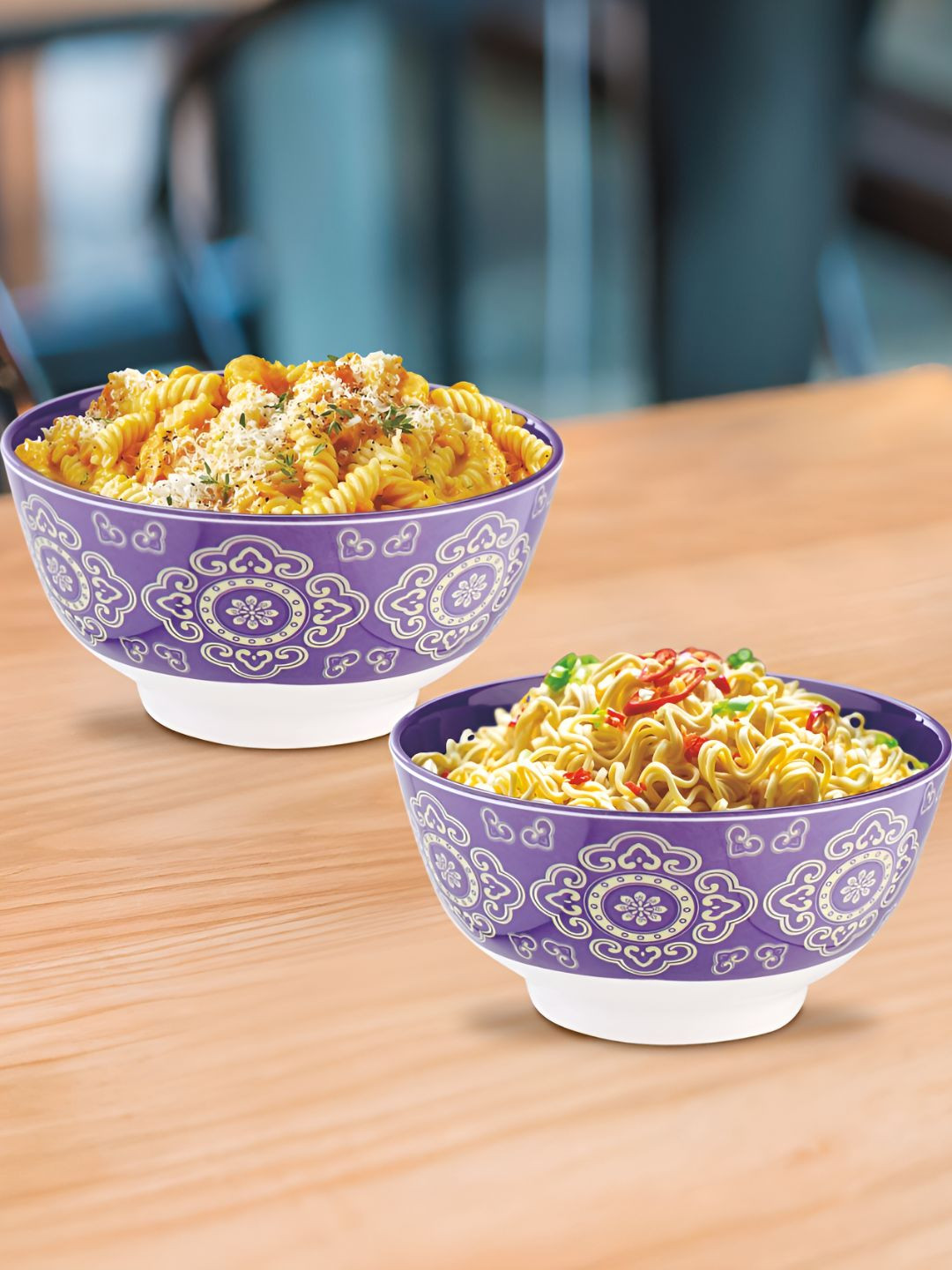 Nayasa Deluxe Set of 2 Liberty Violet Melamine Noodle Serving Bowl Set