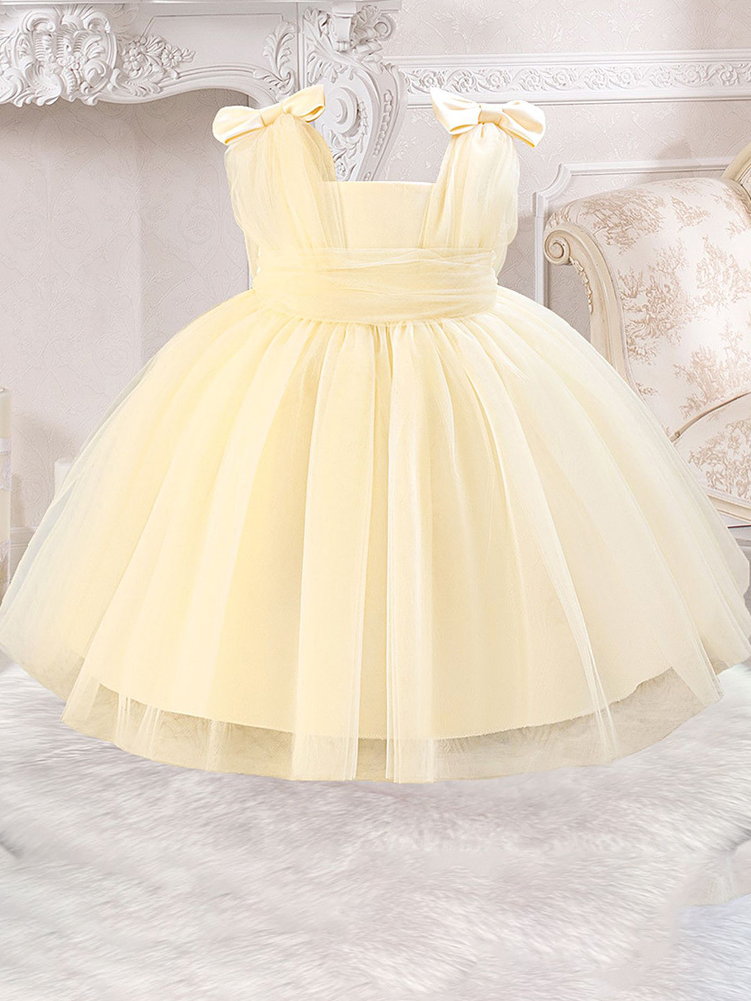 LULU & SKY Girls Bow-knot Detail Sleeveless Tulle Fit & Flare Dress