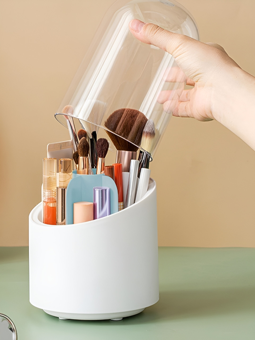 HOUSE OF QUIRK Blue & Transparent 360 Rotating Makeup Organiser