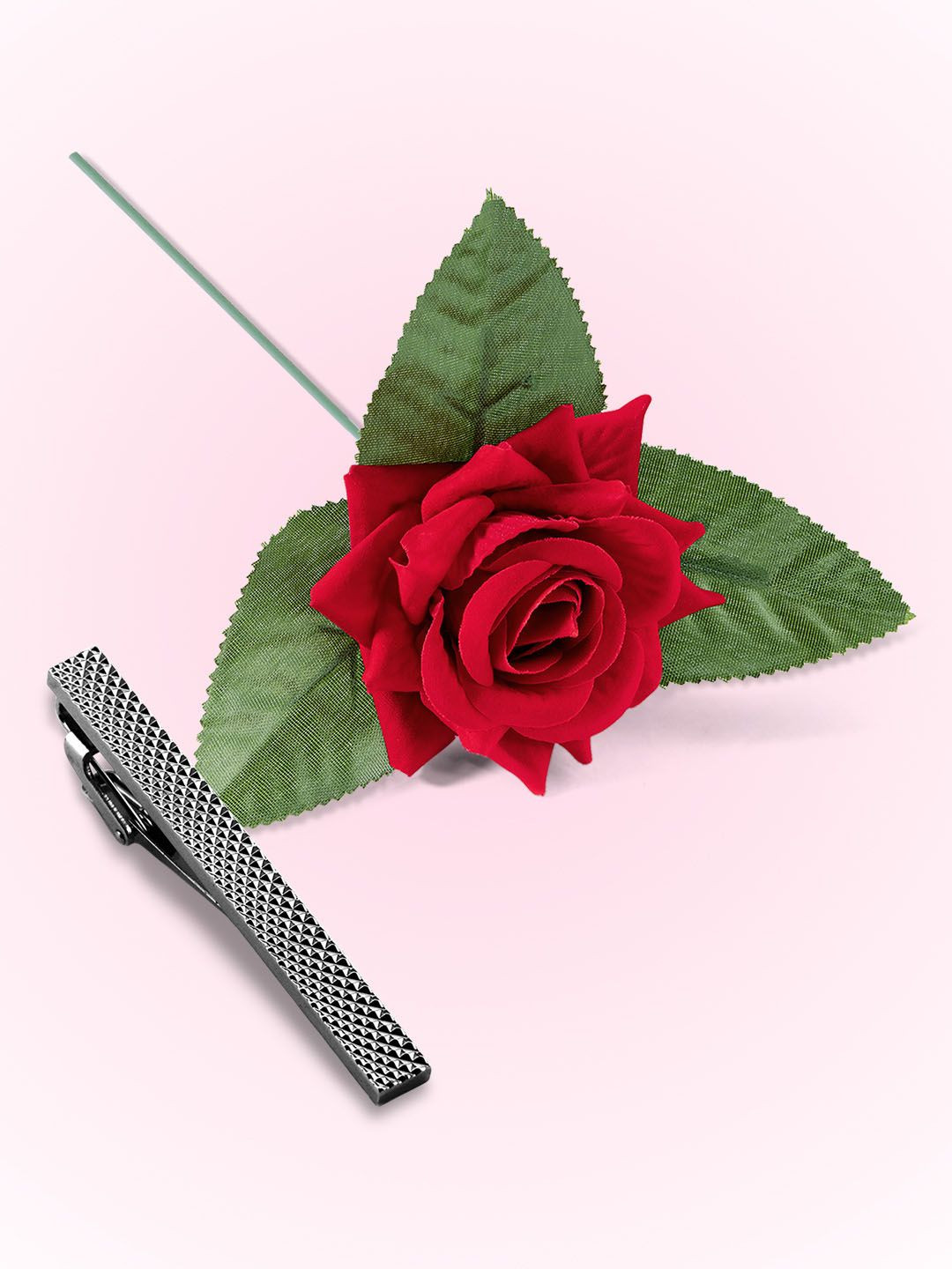 Peora Two Tone Tie Pin With Red Rose