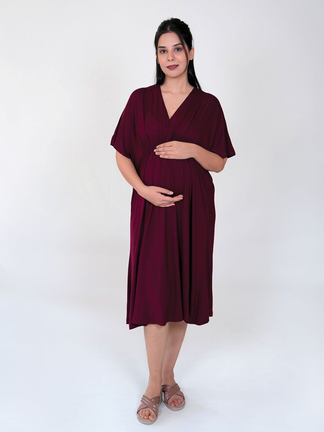 Block Hop Women Wine Kaftan Dress