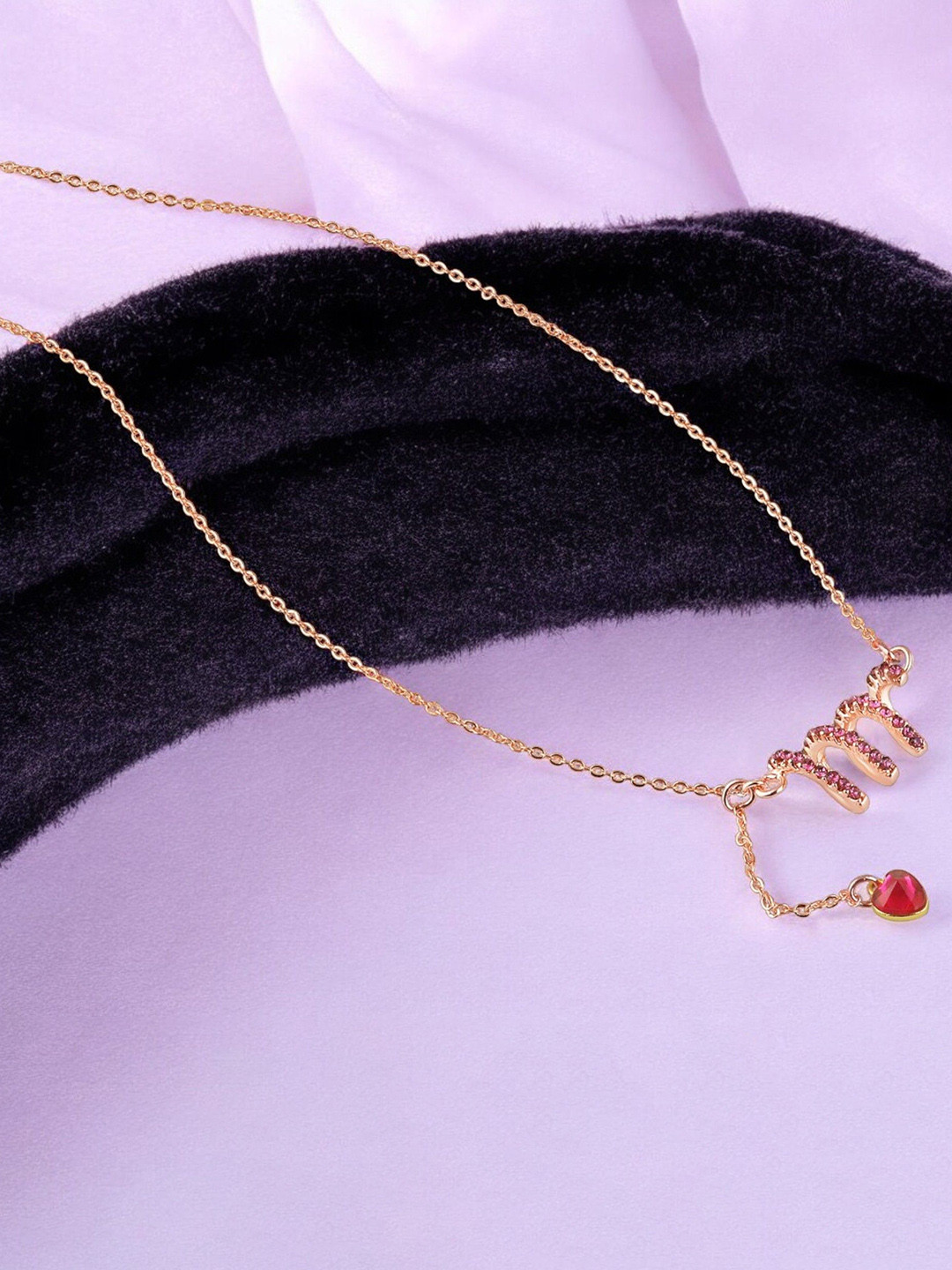 Mahi Rose Gold-Plated Artificial Stone-Studded Heart Necklace